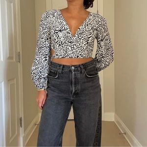 With Jean leopard wrap top